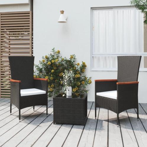 vidaXL 3-delige Loungeset poly rattan en staal zwart, Tuin en Terras, Tuinsets en Loungesets, Loungeset, Nieuw, 3 zitplaatsen