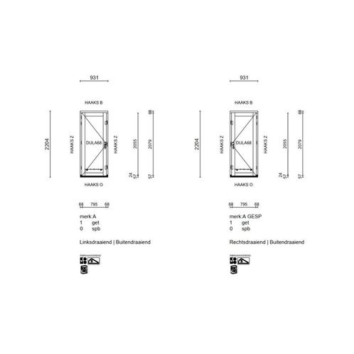 NIEUW | Buitendraaiende deur  | 931 B | 2204 H, Doe-het-zelf en Verbouw, Kozijnen en Schuifpuien, Inclusief glas, Nieuw, Hout