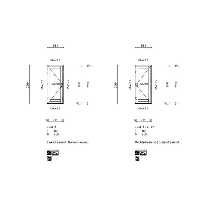 NIEUW | Buitendraaiende deur  | 931 B | 2204 H, Doe-het-zelf en Verbouw, Kozijnen en Schuifpuien, Inclusief glas, Nieuw, Hout