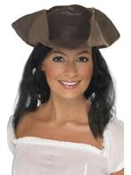 Piratenhoed lederlook bruin met haar, Hobby en Vrije tijd, Feestartikelen, Ophalen of Verzenden, Nieuw