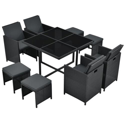 Polyrotan eetset - Baracoa L - 9-delig - Zwart, Tuin en Terras, Tuinsets en Loungesets, Nieuw, Verzenden