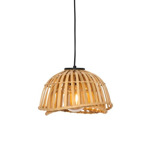 Oosterse hanglamp zwart met naturel bamboe 30 cm - Pua, Huis en Inrichting, Lampen | Hanglampen, Nieuw, 75 cm of meer