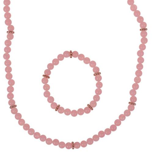 Set - Kinderketting en Kinderarmbandje - Roze gewolkte kraal, Sieraden, Tassen en Uiterlijk, Kettingen, Nieuw, Ophalen of Verzenden