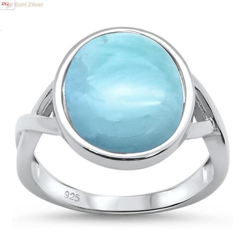 Zilveren grote ovale blauwe larimar ring ringmaat 20, Sieraden, Tassen en Uiterlijk, Ringen, Nieuw, Verzenden