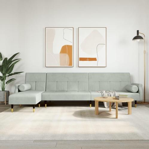vidaXL Slaapbank L-vormig 271x140x70 cm fluweel lichtgrijs, Huis en Inrichting, Banken | Bankstellen, Nieuw, Minder dan 150 cm