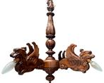 Kroonluchter - van massief hout met mythologische figuren