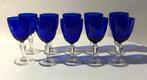 10 antieke wijnglazen in blauw geslepen kristal. - Wijnglas, Antiek en Kunst