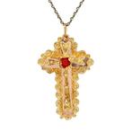 Gouden vintage kruis hanger met bloedkoraal 14 krt, Sieraden, Tassen en Uiterlijk, Kettinghangers, Ophalen of Verzenden, Nieuw