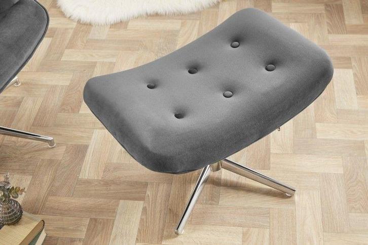Elegante kruk MR. LOUNGER grijs fluweel met chroom frame -, Huis en Inrichting, Banken | Voetenbanken en Poefen, Ophalen of Verzenden