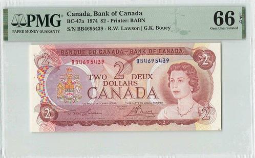 1974 Canada P 86 2 Dollars Pmg 66 Epq, Postzegels en Munten, Bankbiljetten | Europa | Niet-Eurobiljetten, Verzenden