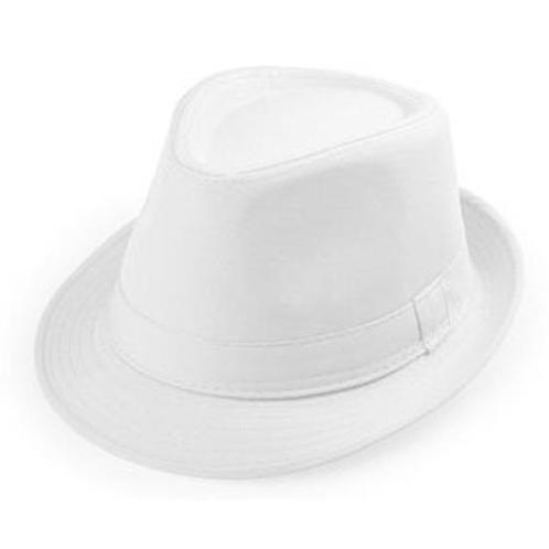 Wit hoedje trilby model voor volwassenen - Gangsterhoeden, Hobby en Vrije tijd, Feestartikelen, Ophalen of Verzenden