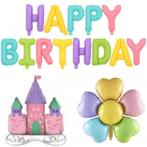 Grote folie ballonnen set Happy Birthday Castel and Flower, Hobby en Vrije tijd, Nieuw, Versiering, Verzenden, Verjaardag