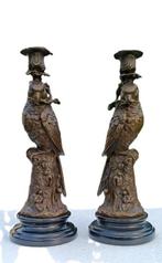 sculptuur, papagaaien kandelaars - 31 cm - brons marmer