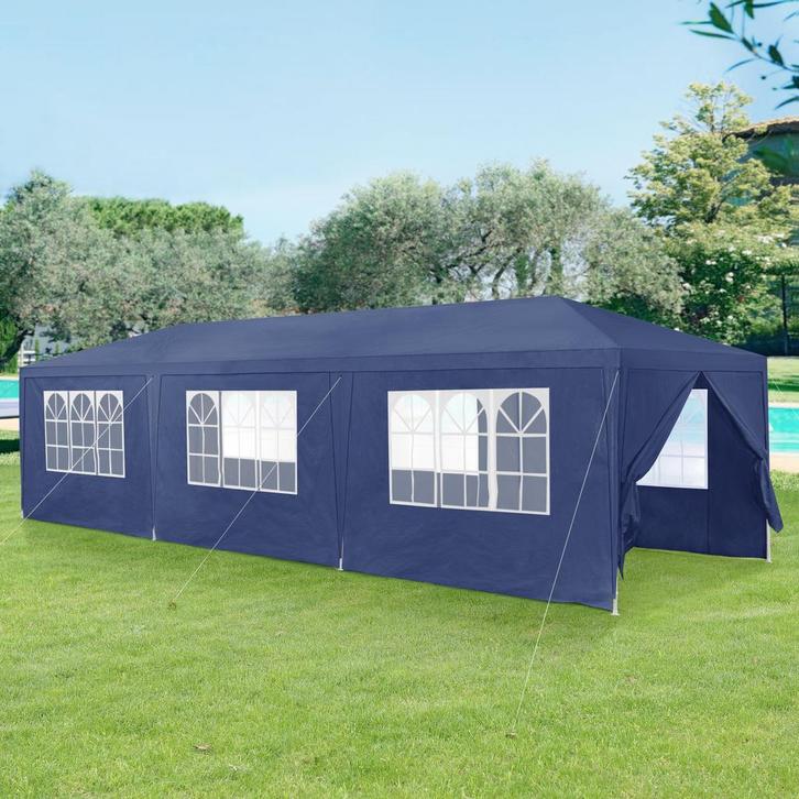 Paviljoen partytent met 8 zijwanden 9x3x2,55 m donkerblauw, Tuin en Terras, Partytenten, Verzenden
