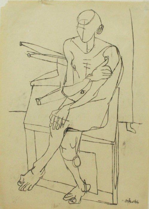 Afro Basardella (1912-1976) - Nudo maschile seduto, Antiek en Kunst, Kunst | Schilderijen | Modern