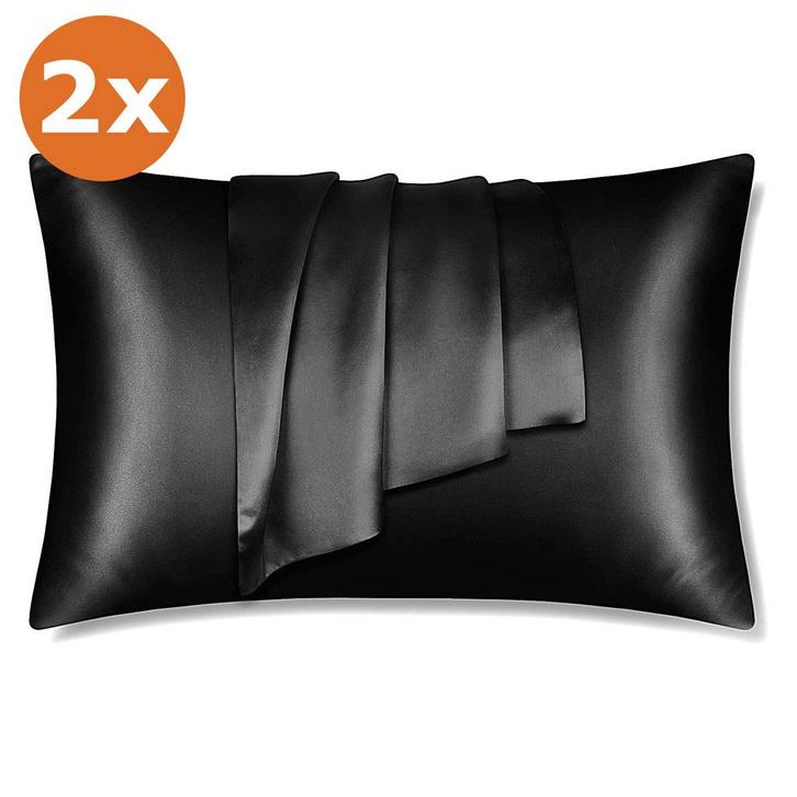 2 STUKS - Satijnen kussensloop zwart 60 x 70 cm hoofdkussen, Sieraden, Tassen en Uiterlijk, Uiterlijk | Haarverzorging, Nieuw