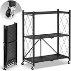 Metalen opbergrek op wielen - opvouwbaar - 3 planken - zwart, Huis en Inrichting, Kasten | Stellingkasten, Ophalen of Verzenden