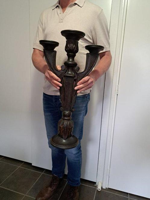 Kandelaar - Hout - Grote houten kandelaar (60cm H), Antiek en Kunst, Curiosa en Brocante