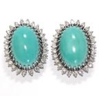 Oorbellen - 18 karaat Witgoud - 15.41ct. tw. Turquoise -, Sieraden, Tassen en Uiterlijk, Oorbellen, Nieuw