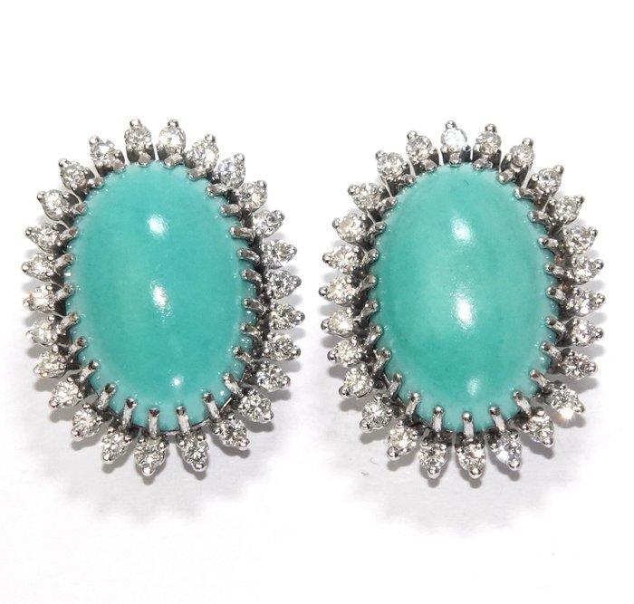 Oorbellen - 18 karaat Witgoud - 15.41ct. tw. Turquoise -, Sieraden, Tassen en Uiterlijk, Oorbellen