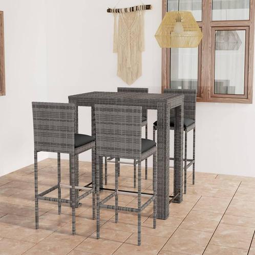 vidaXL 5-delige Tuinbarset met kussens poly rattan grijs, Tuin en Terras, Tuinsets en Loungesets, Nieuw, 4 zitplaatsen, Rotan