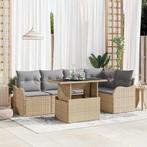 vidaXL Eetkamerset met kussen 6 pcs Beige Poly riet, Tuin en Terras, Verzenden, Nieuw, Rotan