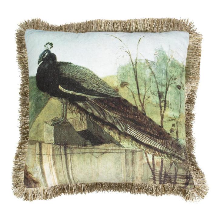 kussen fluweel pauw gouden franjes 45x45cm*, Huis en Inrichting, Woonaccessoires | Overige, Verzenden