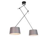 Hanglamp zwart met linnen kappen donkergrijs 35 cm 2-lichts, Nieuw, Overige stijlen