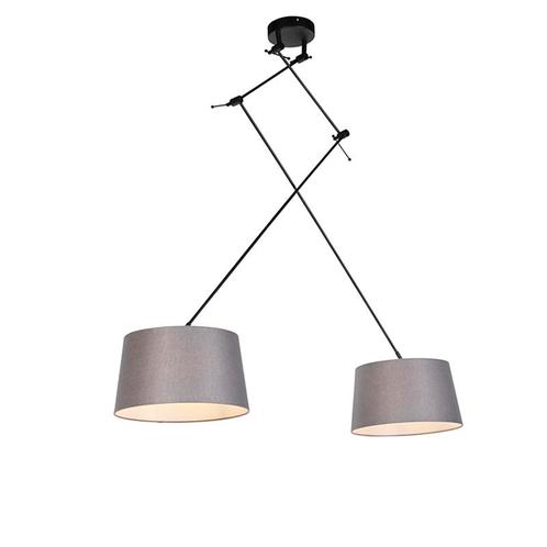 Hanglamp zwart met linnen kappen donkergrijs 35 cm 2-lichts, Huis en Inrichting, Lampen | Hanglampen
