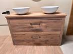 Eiken badkamermeubel 130cm eikenblad dubbele waskom keramiek, 100 tot 150 cm, Nieuw, Ophalen of Verzenden, Minder dan 100 cm