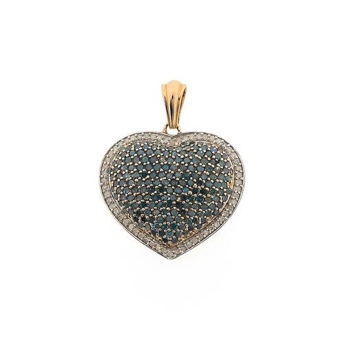 Gouden hart hanger met witte en blauwe diamanten | ca. 2,..., Sieraden, Tassen en Uiterlijk, Bedels, Gebruikt, Overige merken
