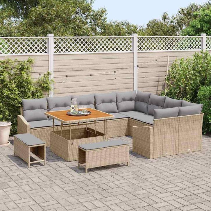 vidaXL Tuin Sofa Set met kussen met opslag 12 pcs Beige en, Tuin en Terras, Tuinsets en Loungesets, Nieuw, Rotan, Verzenden