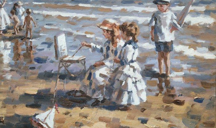 Francis Cristaux (1950) - Art au bord de la mer, Antiek en Kunst, Kunst | Schilderijen | Klassiek