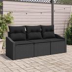 vidaXL Tuin Sofa Set 3 pcs Zwart Poly riet, Tuin en Terras, Tuinsets en Loungesets, Verzenden, Nieuw, Rotan