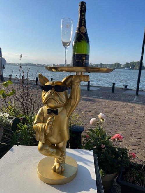 Beeld, The French Buldog Waiter-XL - 55 cm - GELDKleur-hars, Antiek en Kunst, Curiosa en Brocante