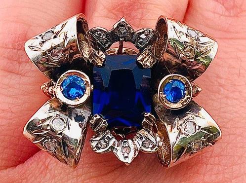 Zonder Minimumprijs - Ring - 9 kt. Roségoud, Zilver Saffier, Sieraden, Tassen en Uiterlijk, Ringen