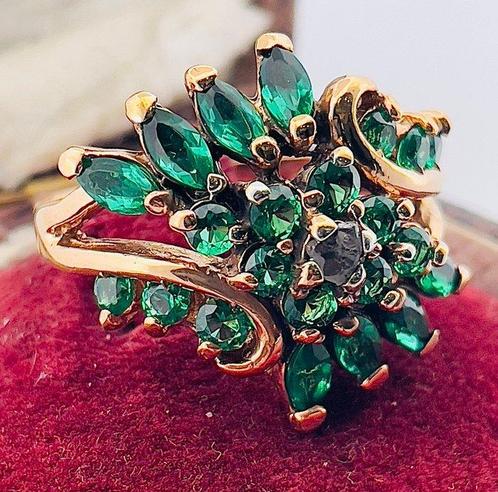 Zonder Minimumprijs - Ring - 9 kt. Roségoud, Zilver Smaragd, Sieraden, Tassen en Uiterlijk, Ringen