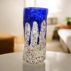 Filippo Maso - Vaas - Blauwe vaas met zilverblad en murrine