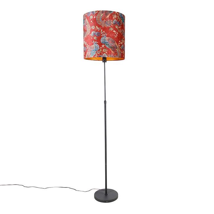 Vloerlamp zwart kap pauw dessin rood 40 cm - Parte, Huis en Inrichting, Lampen | Vloerlampen, Nieuw, Overige materialen, 150 tot 200 cm