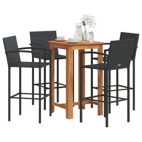 vidaXL 5-delige Tuinbarset massief acaciahout en poly rattan, Tuin en Terras, Tuinsets en Loungesets, Nieuw, 4 zitplaatsen, Rotan
