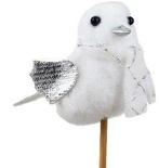 Vogel vilt zilver wit bijsteker 6 cm + stok 15 cm, Hobby en Vrije tijd, Knutselen, Ophalen of Verzenden, Nieuw