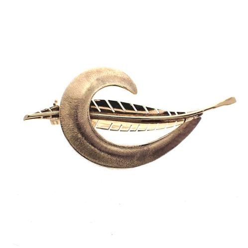 Gouden broche van een veer (veren, fantasie, bewerkt goud), Sieraden, Tassen en Uiterlijk, Broches, Overige kleuren, Gebruikt