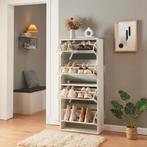 Schoenenkast Lund met 4 kleppen spiegeldeuren wit 134x60x24, Verzenden, Nieuw