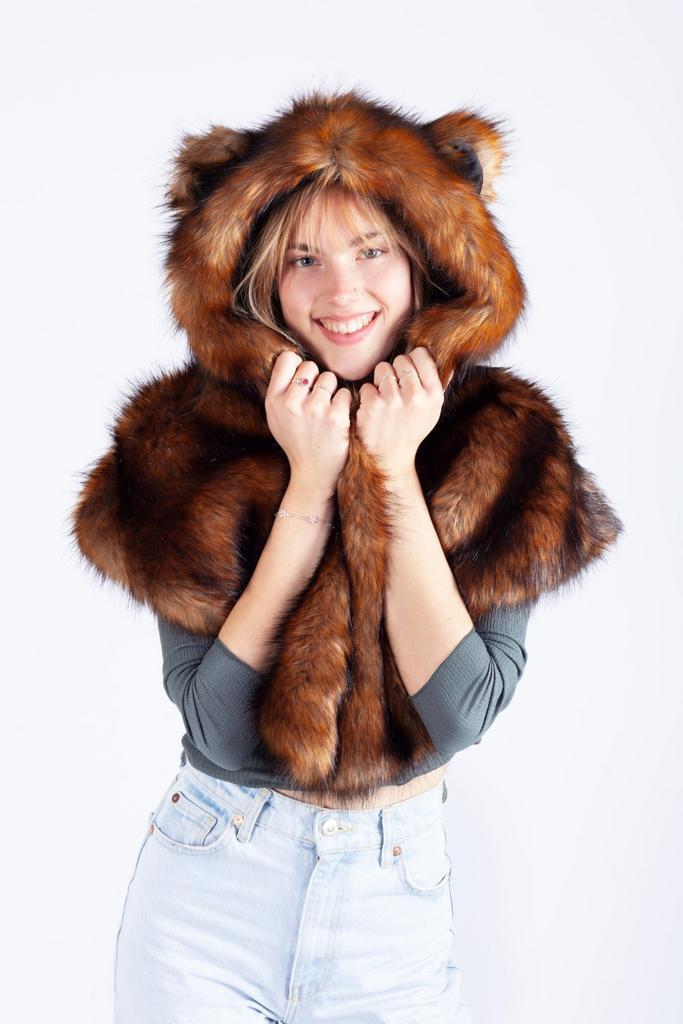 Poncho Cape Bruine Beer Hood Muts Bontjas Oortjes Spirit Bee, Kleding | Dames, Mutsen, Sjaals en Handschoenen, Nieuw, Ophalen of Verzenden