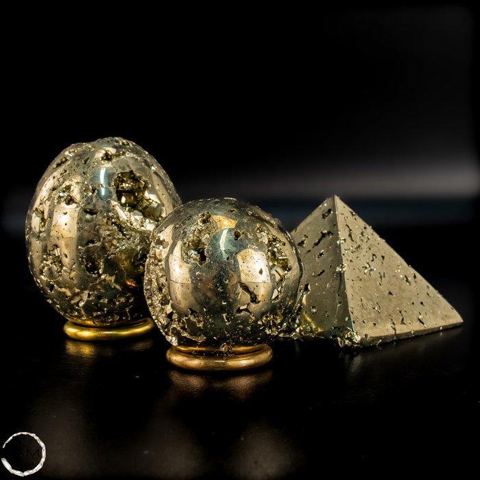 Exclusief pyriet-set – Ei, bol en piramide van massief, Verzamelen, Mineralen en Fossielen
