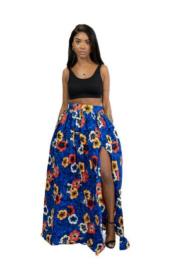 Afrikaanse print maxi rok - Blauwe Flowers beschikbaar voor biedingen