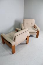 Vintage fauteuil, loungestoel, beige jaren 70, Hout, Gebruikt, Bruin, Eén