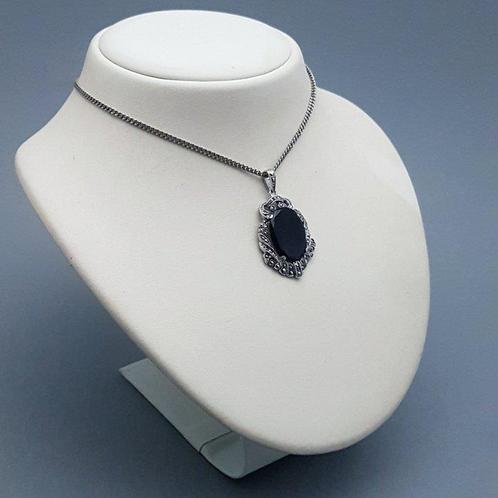 Zilver, Art Deco, Onyx - Ketting met hanger - Markasieten., Antiek en Kunst, Kunst | Designobjecten