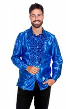 Ruchesblouse satijn kobalt Kevin, Kleding | Dames, Carnavalskleding en Feestkleding, Ophalen of Verzenden, Nieuw