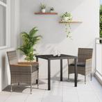 vidaXL 3-delige tuin eetset met kussens grijs poly rattan, Verzenden, Nieuw, Rotan